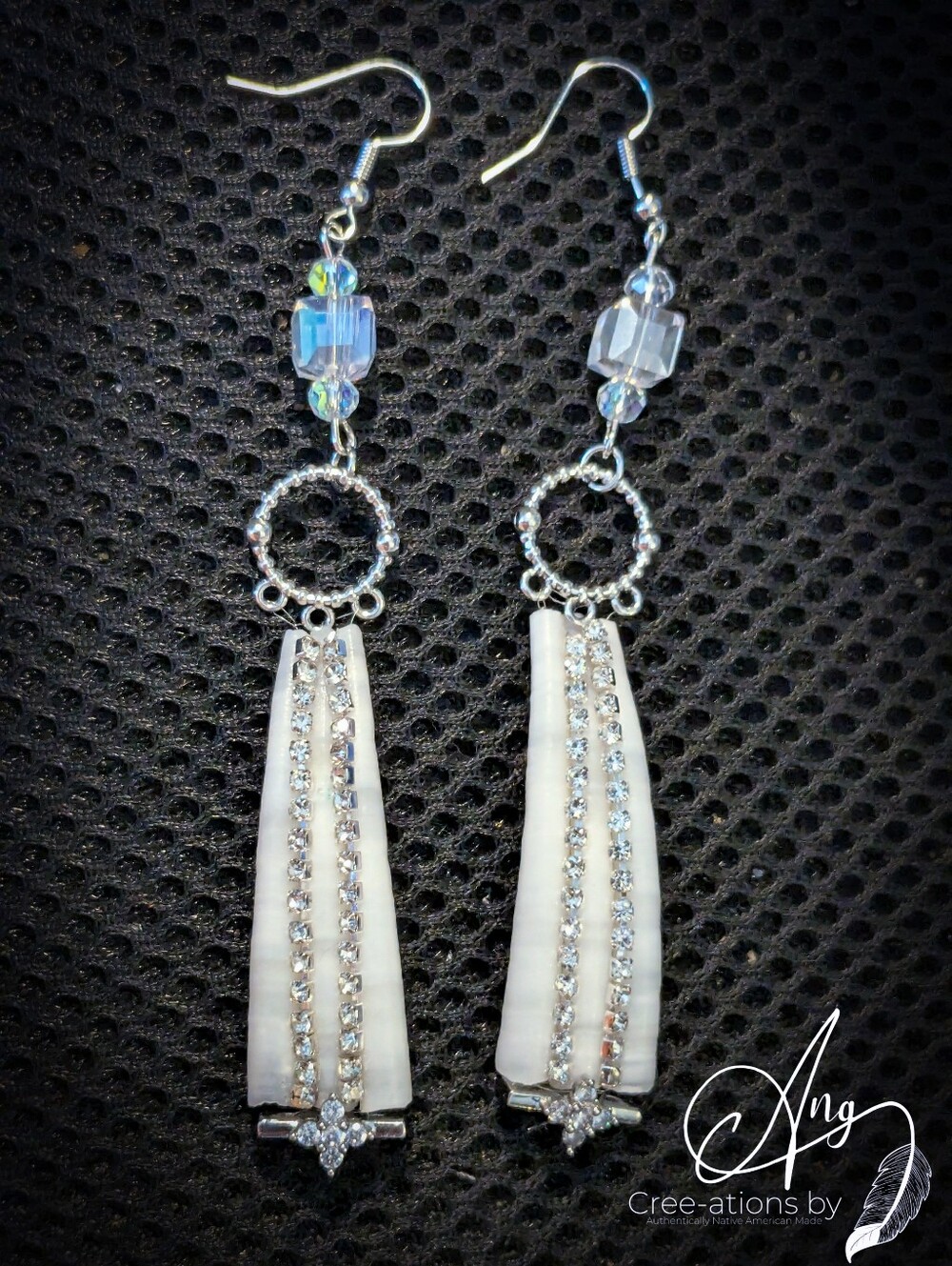 Elegant Formal White Shell Rhinestone and Crystal Drop Earrings - Picture 3 of 9